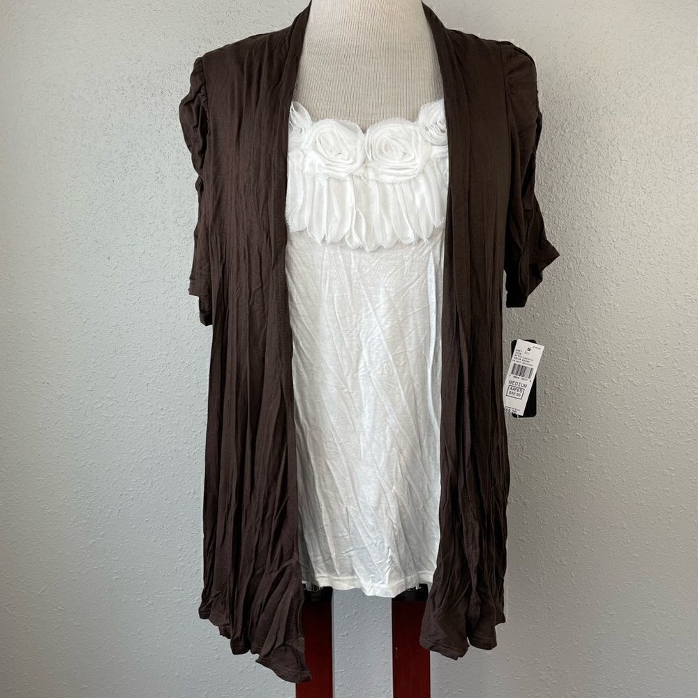 NWT AGV Brown and White Cardigan Style Top Size M